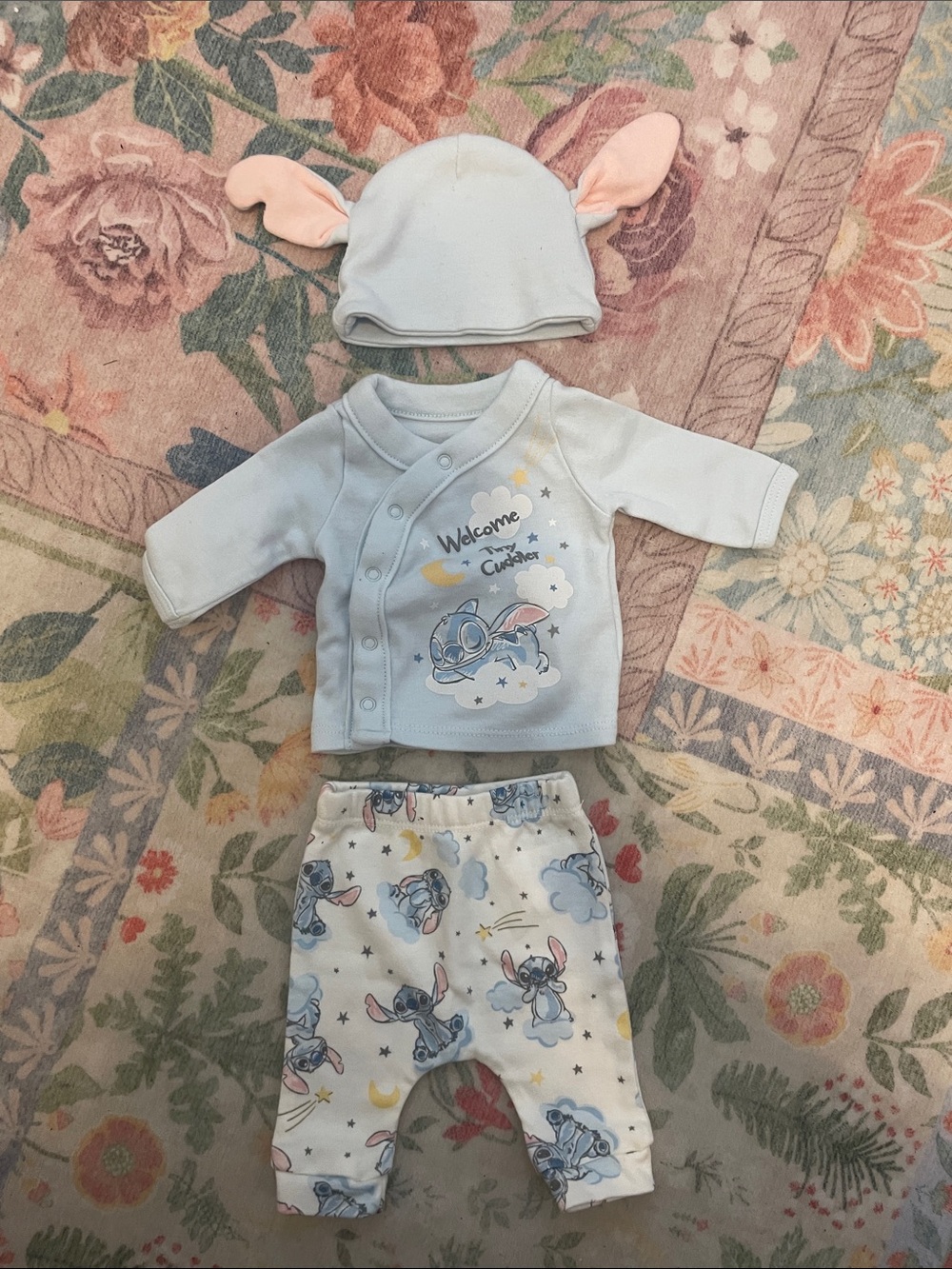 Disney Baby Blue Stitch Print Matching Set with Hat